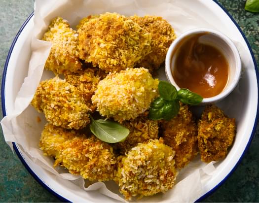 Chicken Bites with Peanut Sauce.